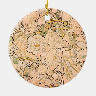 Alfonse Mucha Art Nouveau Pfingstrosen Keramik Ornament