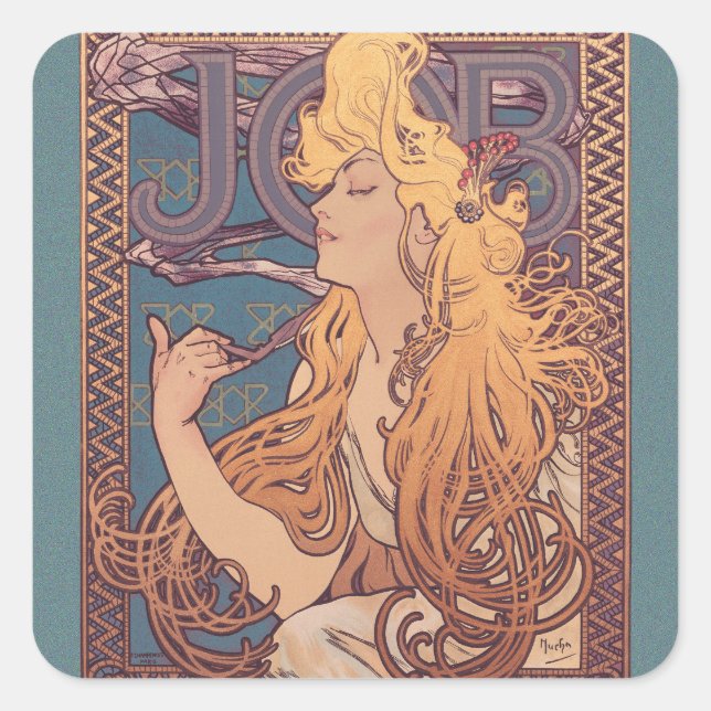 Alfonse Mucha Job Art Nouveau Frau Quadratischer Aufkleber (Vorderseite)
