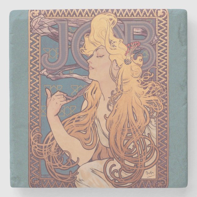 Alfonse Mucha Job Art Nouveau Frau Steinuntersetzer (Vorderseite)