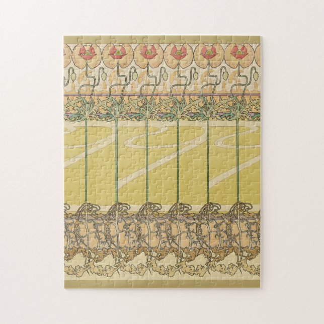 Alfonse Mucha Poppies Art Nouveau Floral Wallpaper (Vertikal)