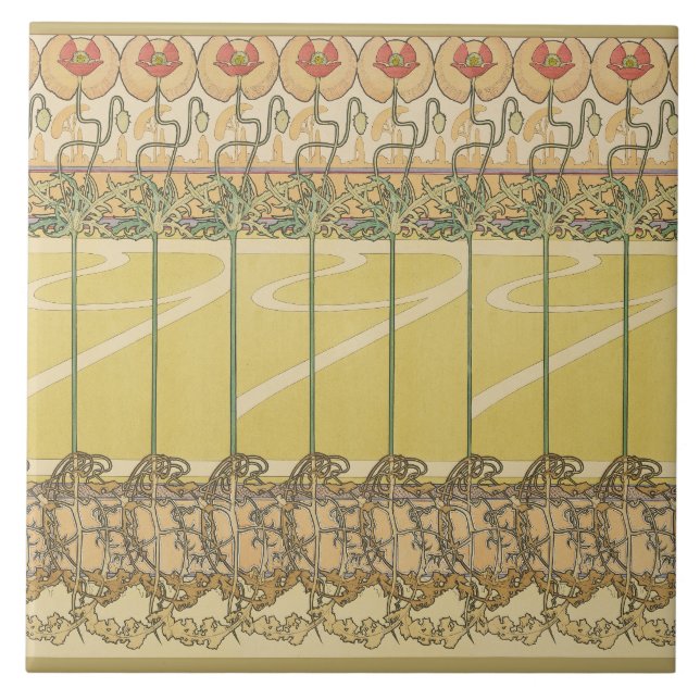 Alfonse Mucha Poppies Art Nouveau Floral Wallpaper Fliese (Vorderseite)