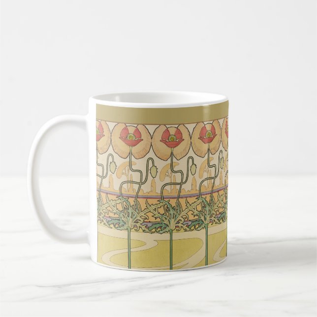 Alfonse Mucha Poppies Art Nouveau Floral Wallpaper Kaffeetasse (Links)