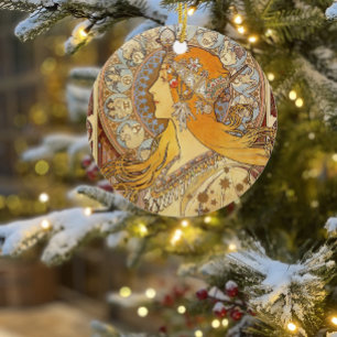 Alfonse Mucha Zodiac Art Nouveau Frau Keramikornament