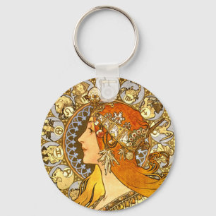 Alfonse Mucha Zodiac Art Nouveau Frau Schlüsselanhänger