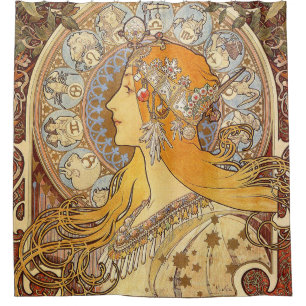 Alfonse Mucha Zodiac Art Nouveau Woman Duschvorhang