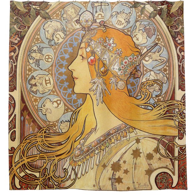 Alfonse Mucha Zodiac Art Nouveau Woman Duschvorhang (Vorderseite)