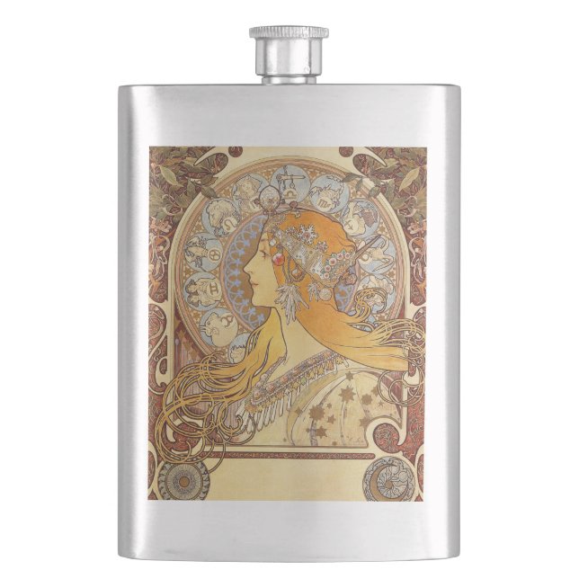 Alfonse Mucha Zodiac Art Nouveau Woman Flachmann (Vorderseite)