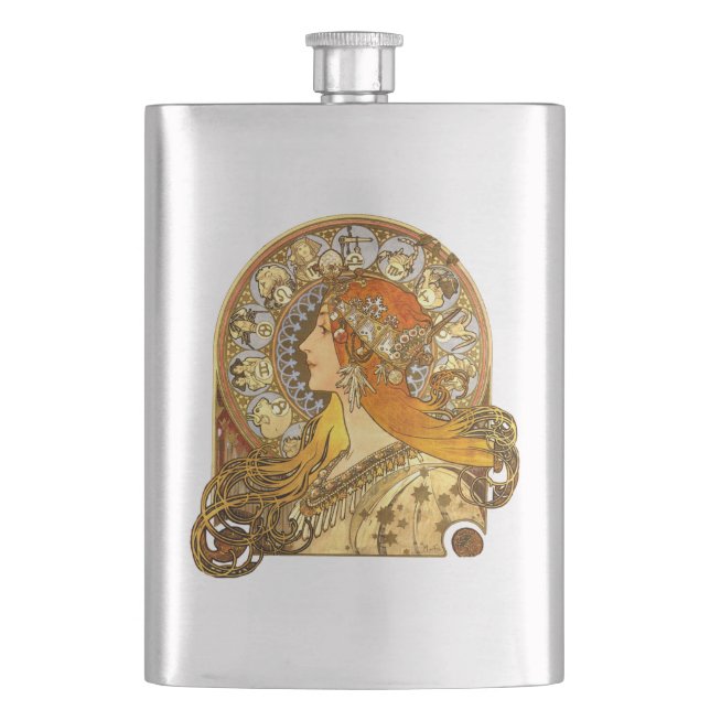 Alfonse Mucha Zodiac Art Nouveau Woman Flachmann (Vorderseite)