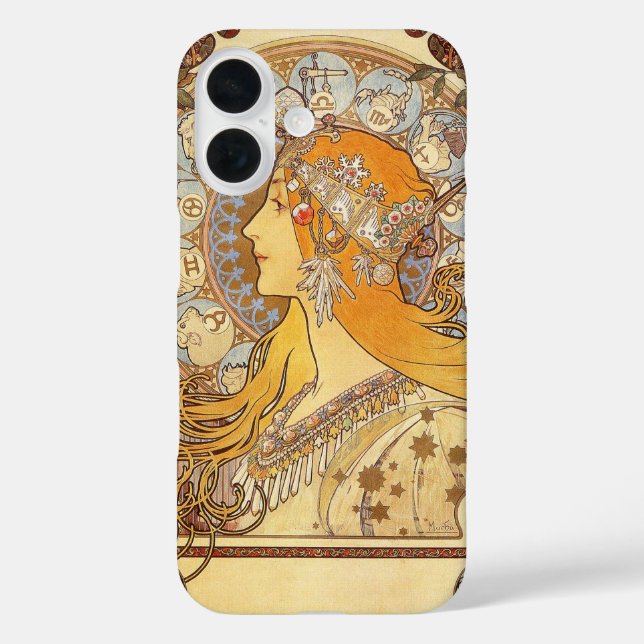 Alfonse Mucha Zodiac Art Nouveau Woman iPhone 16 Hülle (Rückseite)