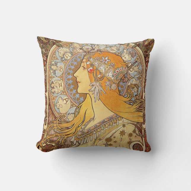 Alfonse Mucha Zodiac Art Nouveau Woman Kissen (Vorderseite)