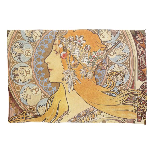Alfonse Mucha Zodiac Art Nouveau Woman Kissenbezug (Vorderseite)