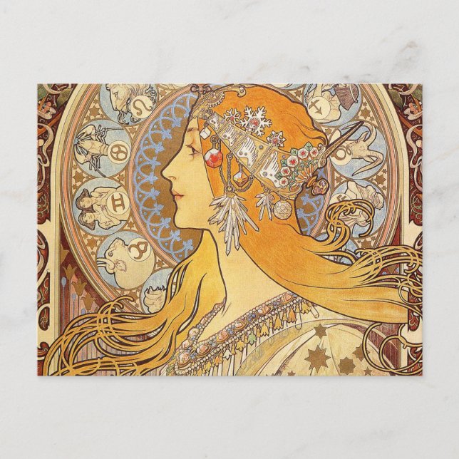 Alfonse Mucha Zodiac Art Nouveau Woman Postkarte (Vorderseite)