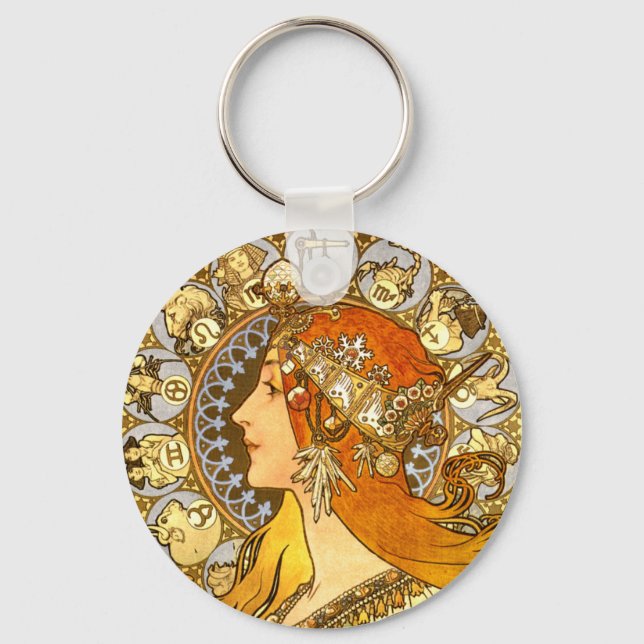 Alfonse Mucha Zodiac Art Nouveau Woman Schlüsselanhänger (Vorderseite)