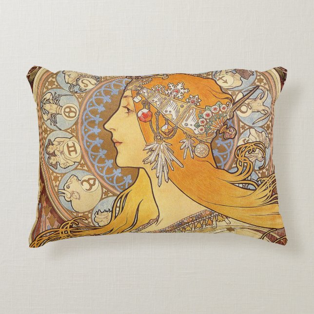 Alfonse Mucha Zodiac Art Nouveau Woman Zierkissen (Vorderseite)