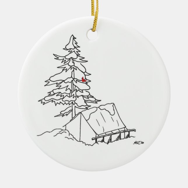 Alford Lake Camp Snowy Zelt Ornament (Vorne)