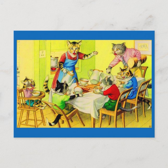 Alfred Mainzer cats Dinner Desaster Postkarte (Vorderseite)