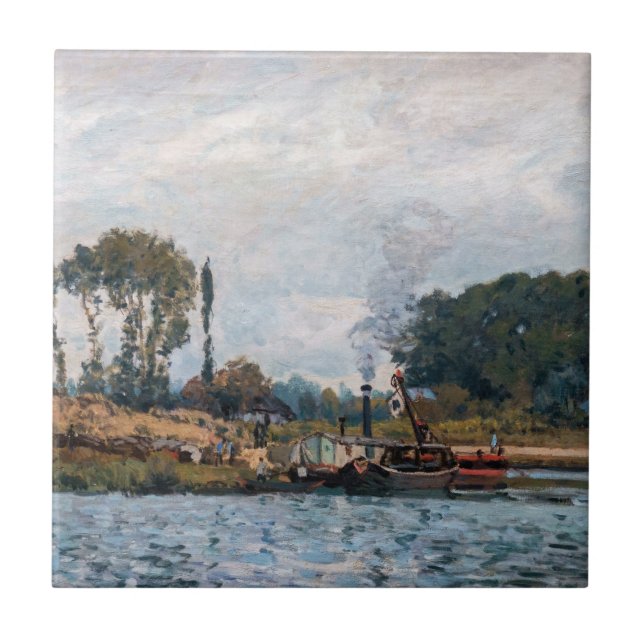 Alfred Sisley - Boote an der Schleuse Bougival Fliese (Vorderseite)