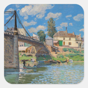 Alfred Sisley - Brücke bei Villeneuve-la-Garenne Quadratischer Aufkleber