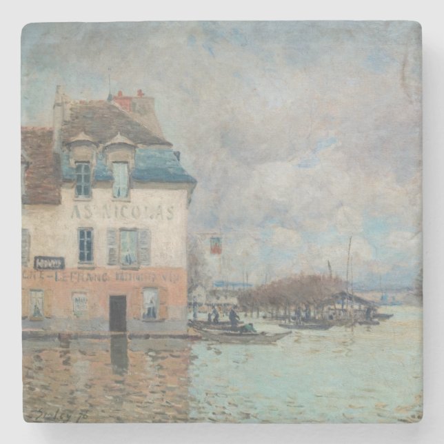 Alfred Sisley - Hochwasser in Port-Marly 1876 Steinuntersetzer (Vorderseite)