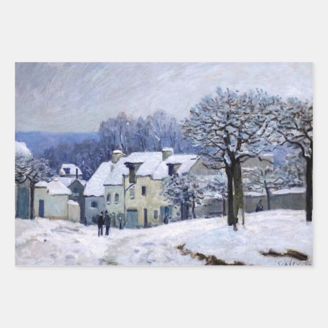 Alfred Sisley - Place Chenil in Marly, Schneeeffek Geschenkpapier Set (Vorderseite)