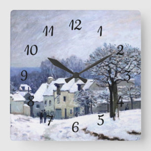 Alfred Sisley Place du Chenil in Marly, Schnee Quadratische Wanduhr