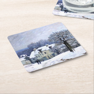Alfred Sisley Place du Chenil in Marly, Schnee Rechteckiger Pappuntersetzer