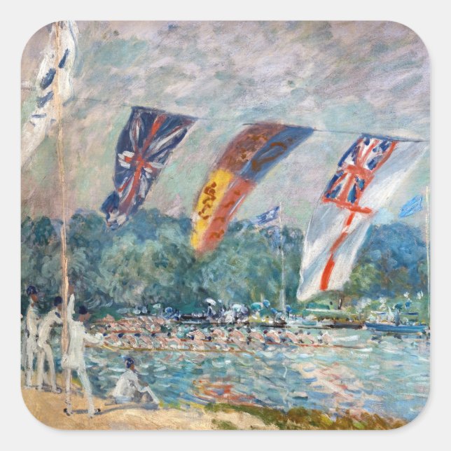 Alfred Sisley - Regatta bei Molesey Quadratischer Aufkleber (Vorderseite)
