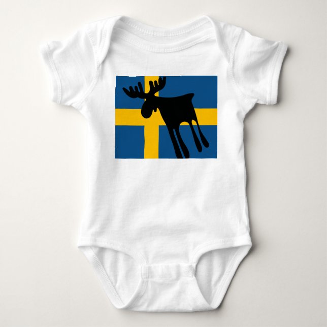 Älg / Moose med Svenska flaggan Baby Strampler (Vorderseite)