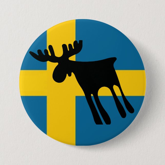 Älg / Moose med Svenska flaggan Button (Vorderseite)