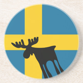 Älg / Moose med Svenska flaggan Sandstein Untersetzer