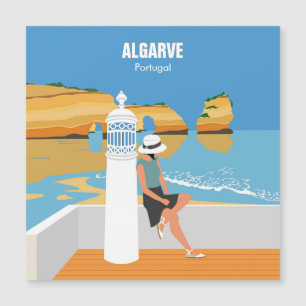 Algarve Beach Girl Reisen Vintag Magnetkarte