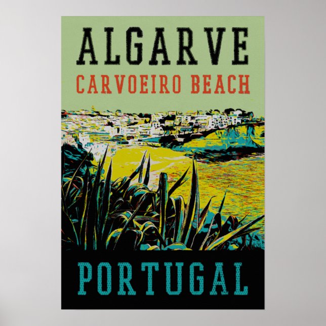Algarve Carvoeiro Strand Portugal Jahrgang Reise Poster (Vorne)