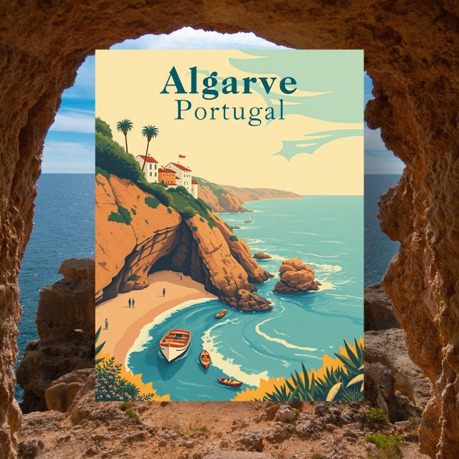 Algarve Portugal Retro Beach Travel Postkarte (Algarve Portugal Retro Beach Travel)