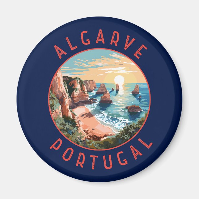 Algarve Portugal Retro-Distressed Circle Magnet (Vorne)