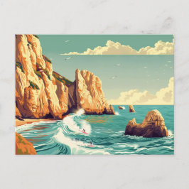 Algarve, Portugal Surf Vintage Postkarte