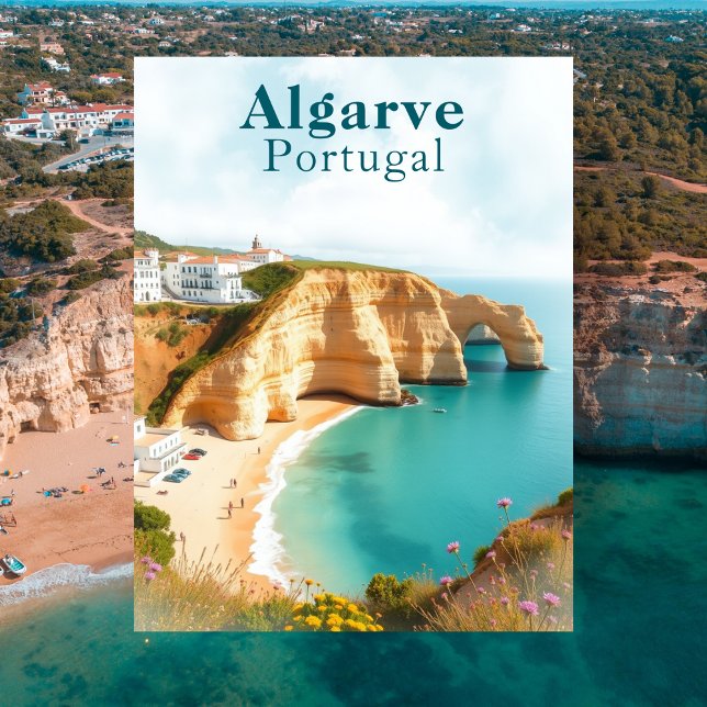 Algarve Portugal Vintage Küstenreise Postkarte (Algarve Portugal Vintage Coastal Travel Postcard)