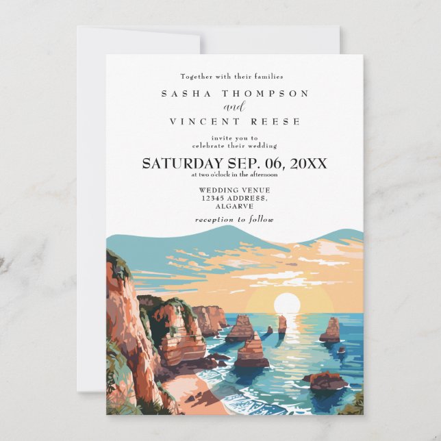 Algarve Portugal Wedding Invitation Retro (Devant)