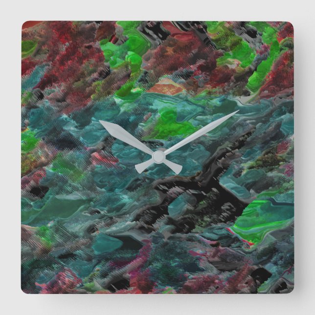 Algas ou corais do mar com efeito onda quadratische wanduhr (Vorderseite)