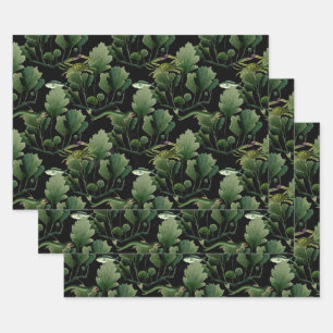 Algen und Fische auf Schwarz Geschenkpapier Set