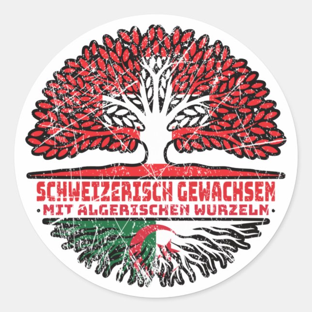 Algerien Algerisch Schweizer Baum Wurzel Runder Aufkleber (Vorderseite)