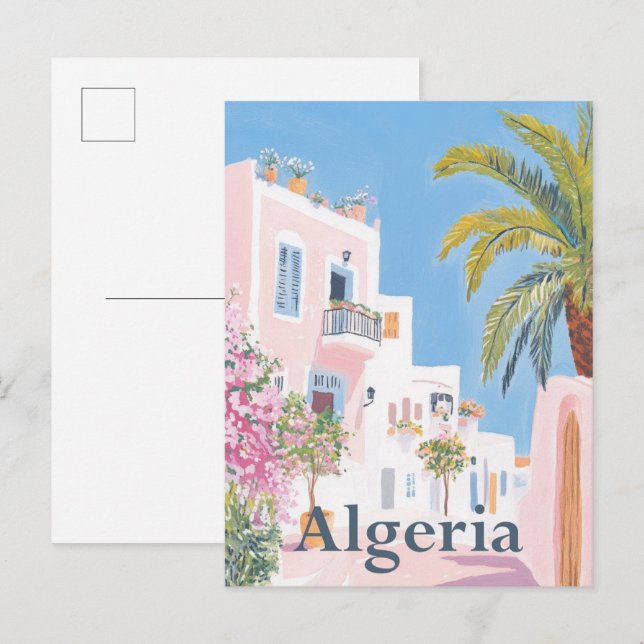 Algerien Aquarellmalerei Postkarte (Vorne/Hinten)