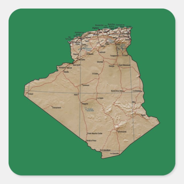 algerische Kartenaufkleber Quadratischer Aufkleber (Vorderseite)