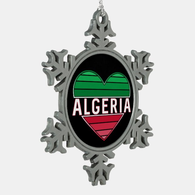 Algerisches Herz, I Liebe Algerien Schneeflocken Zinn-Ornament (Links)