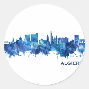 Algiers Algeria Skyline Blue Runder Aufkleber