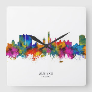 Algiers Algeria Skyline Quadratische Wanduhr
