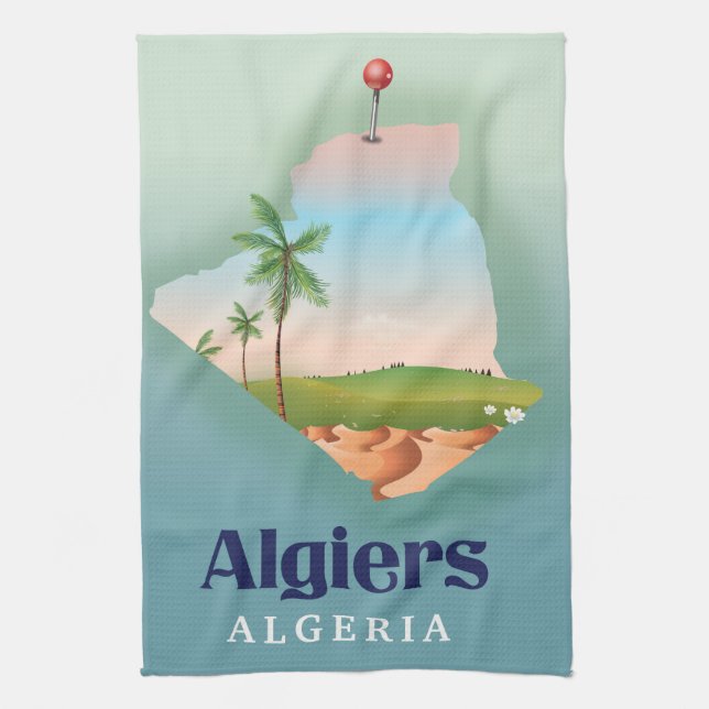 Algiers algerisches Fahrplakat Geschirrtuch (Vertikal)