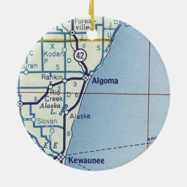 Algoma WI Vintag Map Keramik Ornament (Hinten)