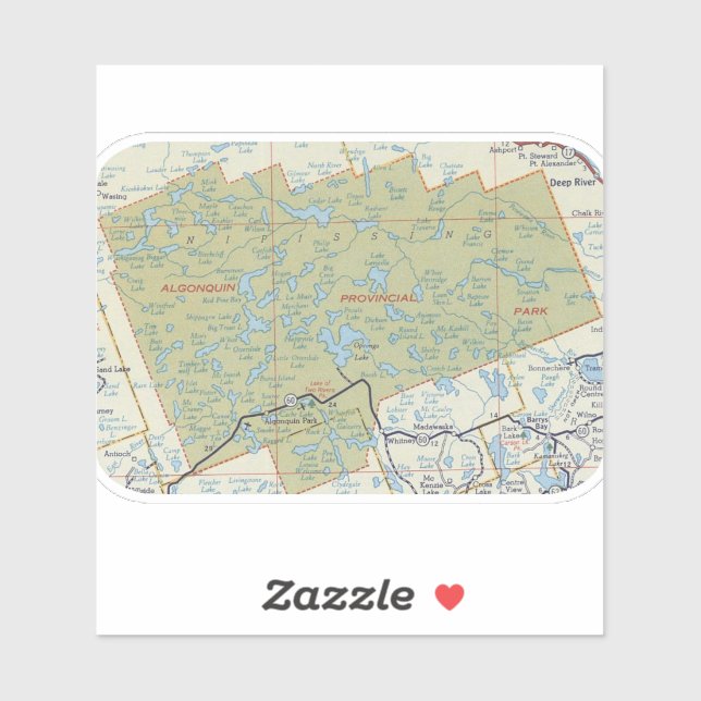 Algonquin Park Vintage Karte Aufkleber (Blatt)