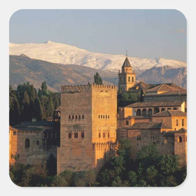 Alhambra; Granada; Andaslusia, Spanien, Sierra Quadratischer Aufkleber (Vorderseite)