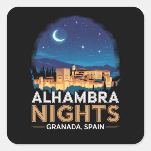 Alhambra Nights - Granada Spanien Reisen Kunst, Di Quadratischer Aufkleber